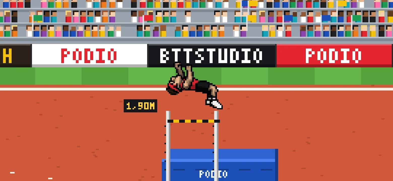 Atleta passando de costas sobre o sarrafo no salto em altura